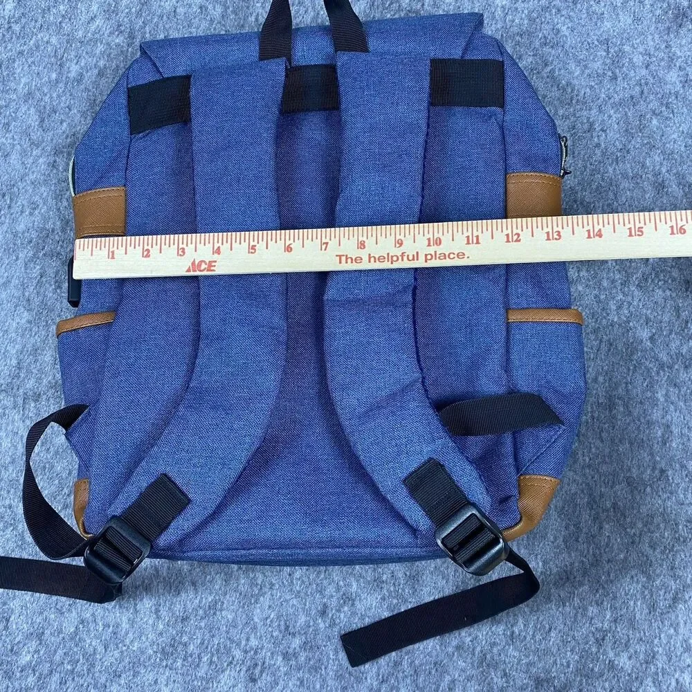 Modoker Vintage 15 inch Laptop Backpack with USB Charging Blue/Brown Leather